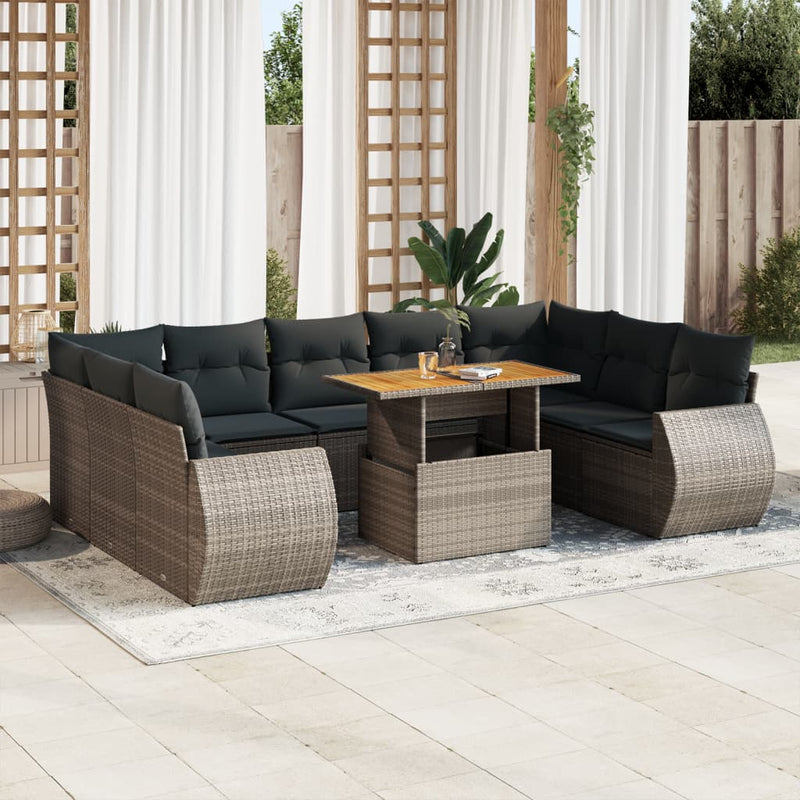 10 Piece Garden Sofa Set with Cushions Grey Poly Rattan Payday Deals