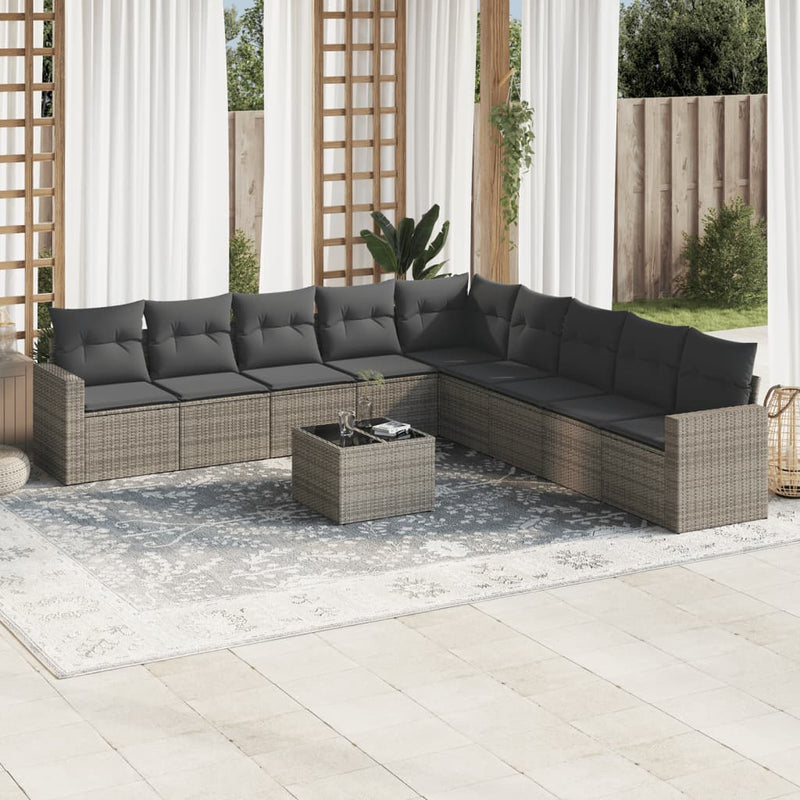 10 Piece Garden Sofa Set with Cushions Grey Poly Rattan Payday Deals