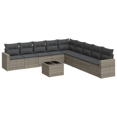 10 Piece Garden Sofa Set with Cushions Grey Poly Rattan Payday Deals