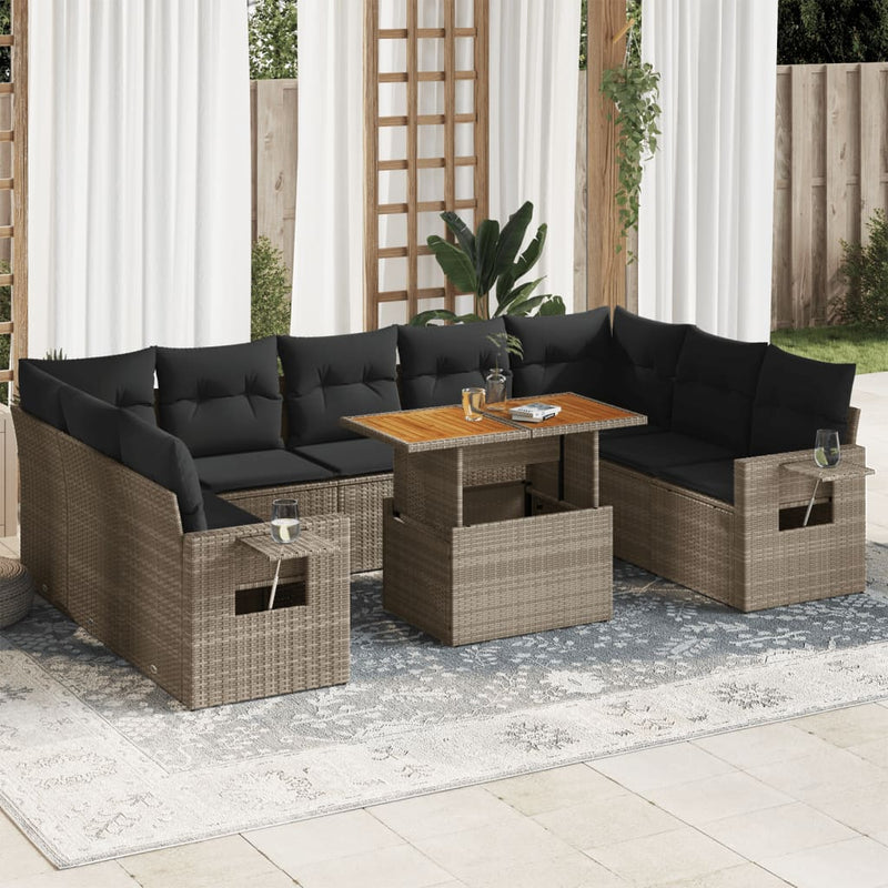 10 Piece Garden Sofa Set with Cushions Grey Poly Rattan Payday Deals