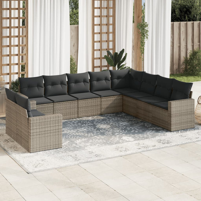 10 Piece Garden Sofa Set with Cushions Grey Poly Rattan Payday Deals