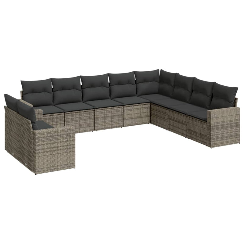 10 Piece Garden Sofa Set with Cushions Grey Poly Rattan Payday Deals