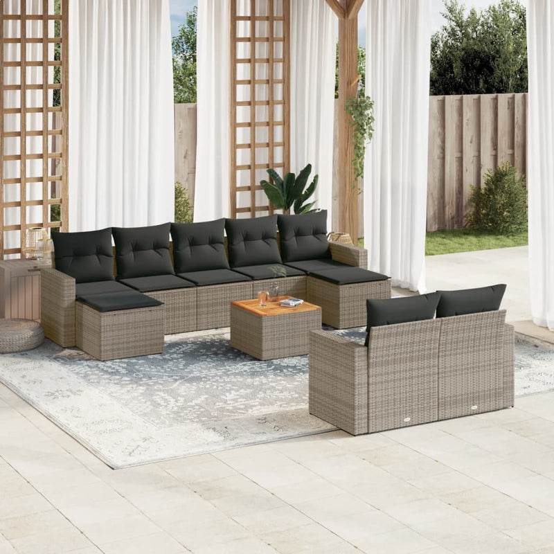 10 Piece Garden Sofa Set with Cushions Grey Poly Rattan Payday Deals