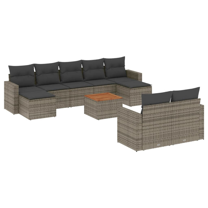 10 Piece Garden Sofa Set with Cushions Grey Poly Rattan Payday Deals