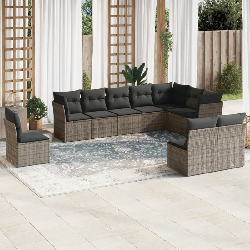 10 Piece Garden Sofa Set with Cushions Grey Poly Rattan Payday Deals