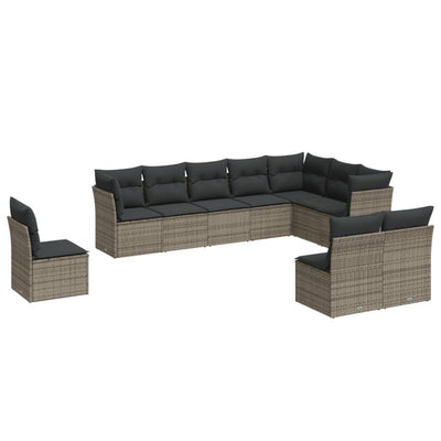 10 Piece Garden Sofa Set with Cushions Grey Poly Rattan Payday Deals