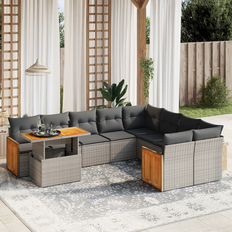 10 Piece Garden Sofa Set with Cushions Grey Poly Rattan Payday Deals