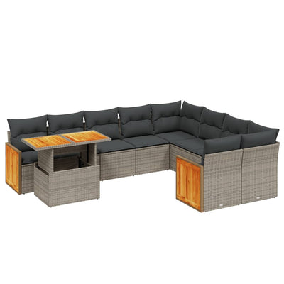 10 Piece Garden Sofa Set with Cushions Grey Poly Rattan Payday Deals