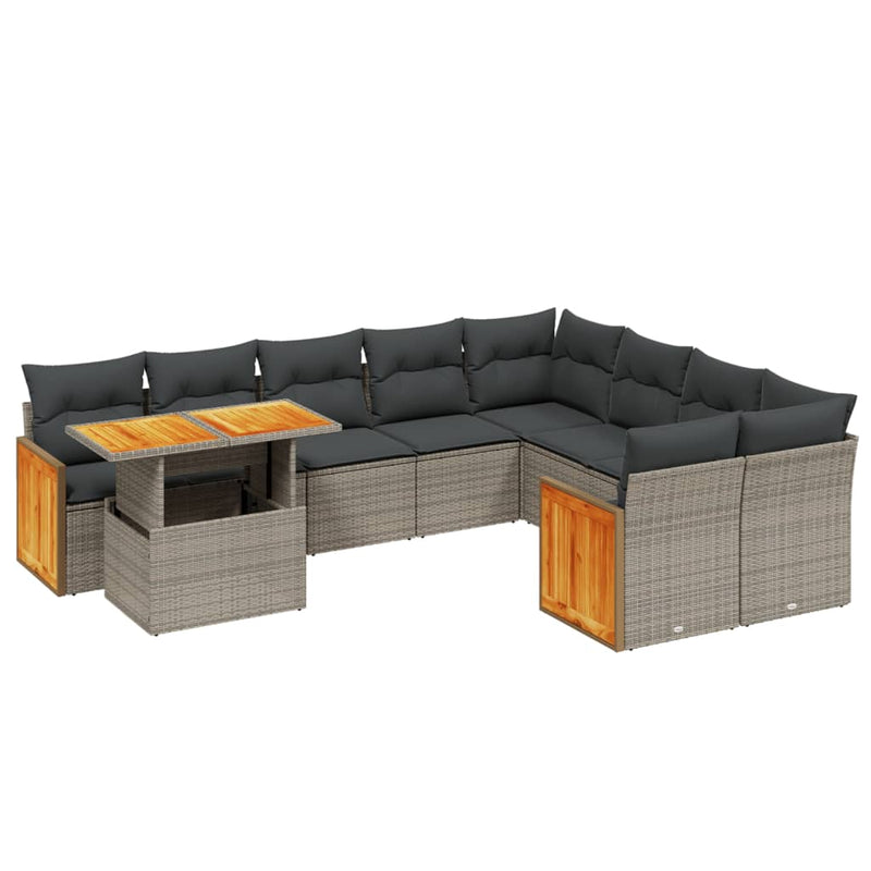 10 Piece Garden Sofa Set with Cushions Grey Poly Rattan Payday Deals