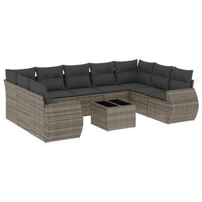 10 Piece Garden Sofa Set with Cushions Grey Poly Rattan Payday Deals