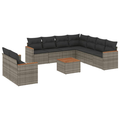 10 Piece Garden Sofa Set with Cushions Grey Poly Rattan Payday Deals