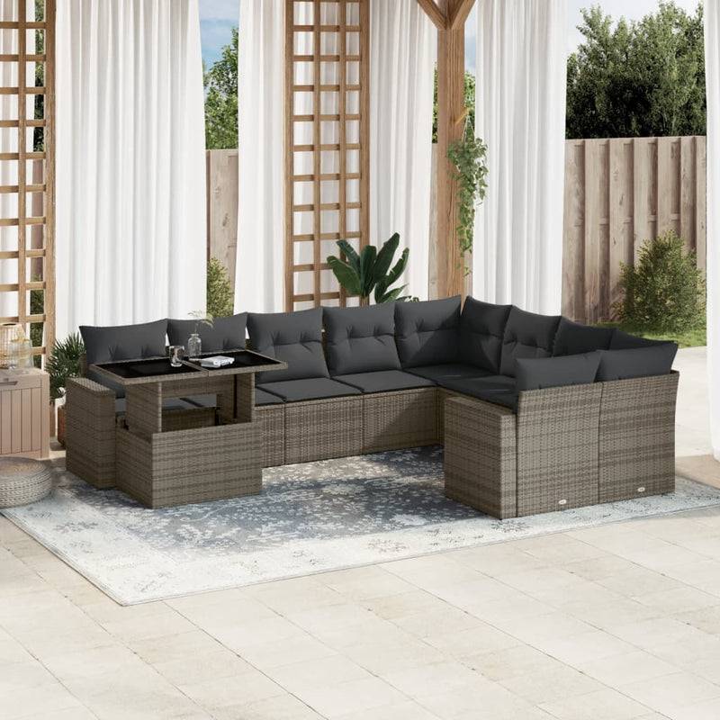 10 Piece Garden Sofa Set with Cushions Grey Poly Rattan Payday Deals