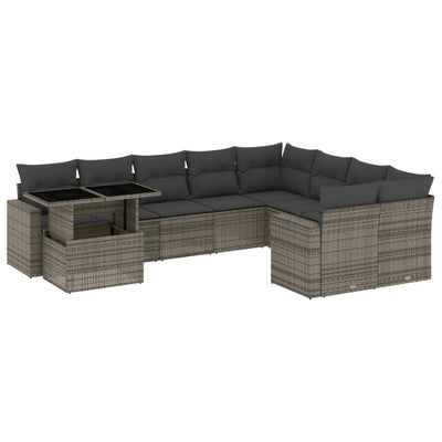 10 Piece Garden Sofa Set with Cushions Grey Poly Rattan Payday Deals