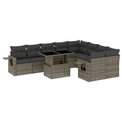 10 Piece Garden Sofa Set with Cushions Grey Poly Rattan Payday Deals