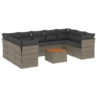 10 Piece Garden Sofa Set with Cushions Grey Poly Rattan Payday Deals