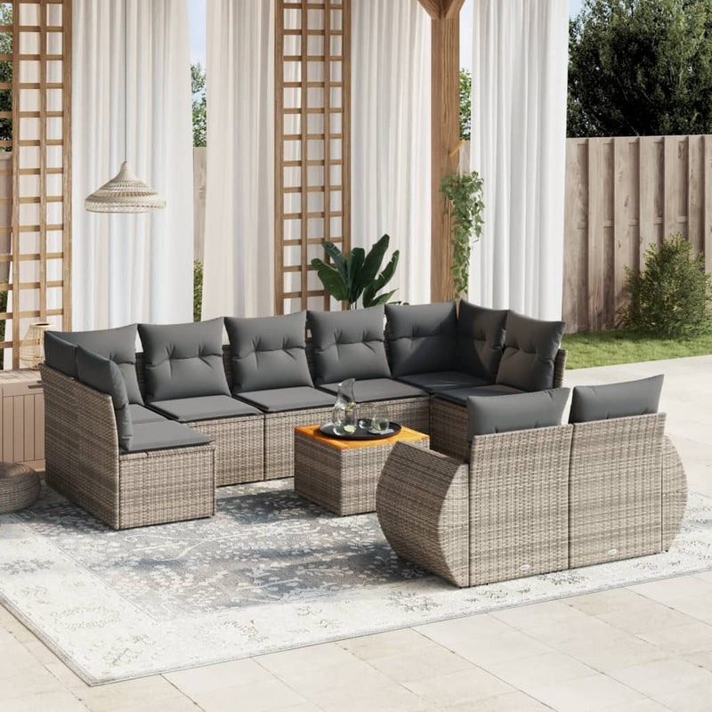 10 Piece Garden Sofa Set with Cushions Grey Poly Rattan Payday Deals