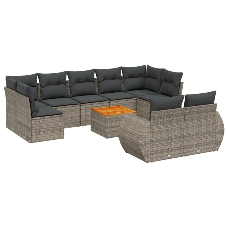 10 Piece Garden Sofa Set with Cushions Grey Poly Rattan Payday Deals