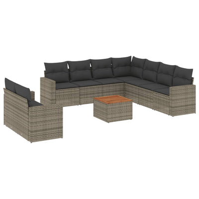 10 Piece Garden Sofa Set with Cushions Grey Poly Rattan Payday Deals