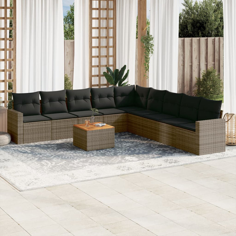 10 Piece Garden Sofa Set with Cushions Grey Poly Rattan Payday Deals