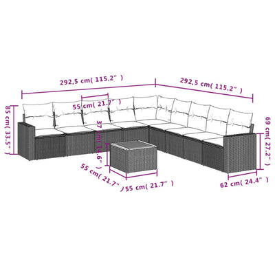 10 Piece Garden Sofa Set with Cushions Grey Poly Rattan Payday Deals