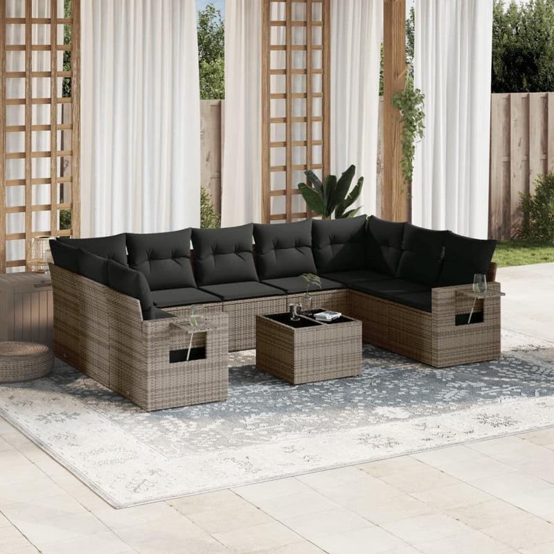 10 Piece Garden Sofa Set with Cushions Grey Poly Rattan Payday Deals