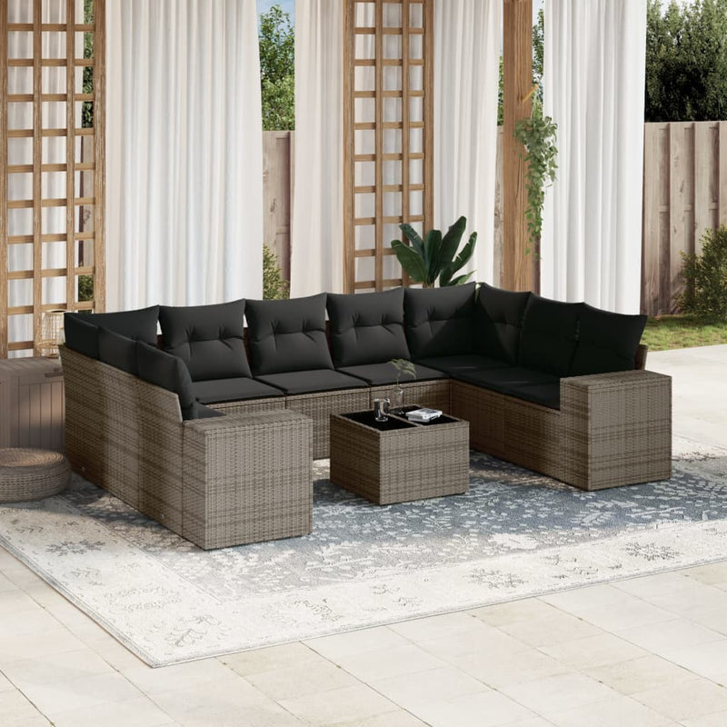 10 Piece Garden Sofa Set with Cushions Grey Poly Rattan Payday Deals