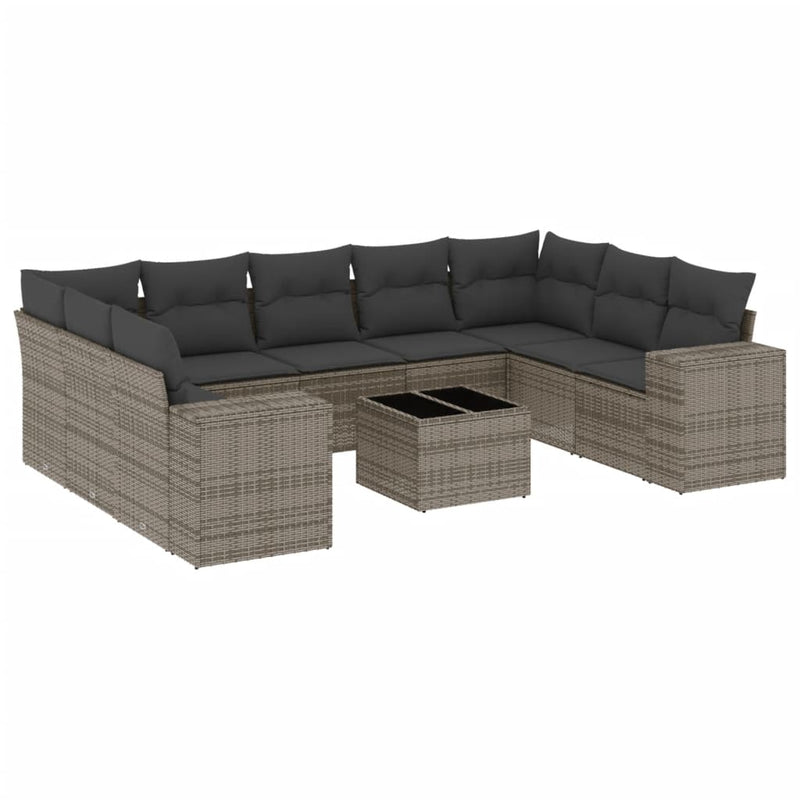 10 Piece Garden Sofa Set with Cushions Grey Poly Rattan Payday Deals