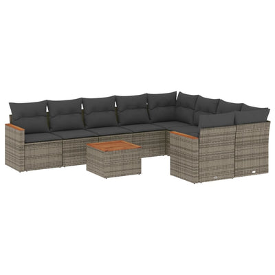 10 Piece Garden Sofa Set with Cushions Grey Poly Rattan Payday Deals