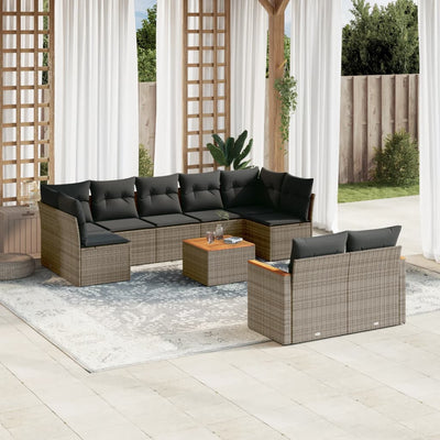 10 Piece Garden Sofa Set with Cushions Grey Poly Rattan