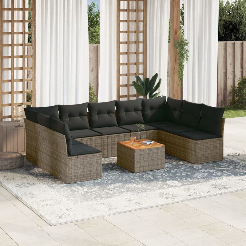 10 Piece Garden Sofa Set with Cushions Grey Poly Rattan Payday Deals