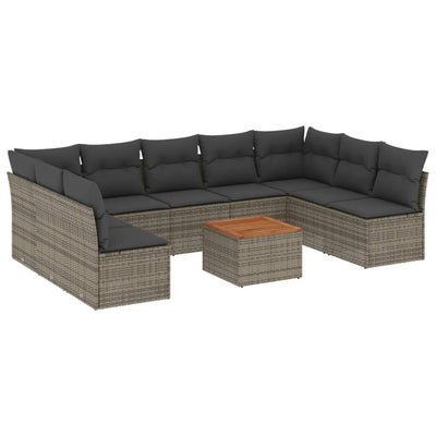 10 Piece Garden Sofa Set with Cushions Grey Poly Rattan Payday Deals