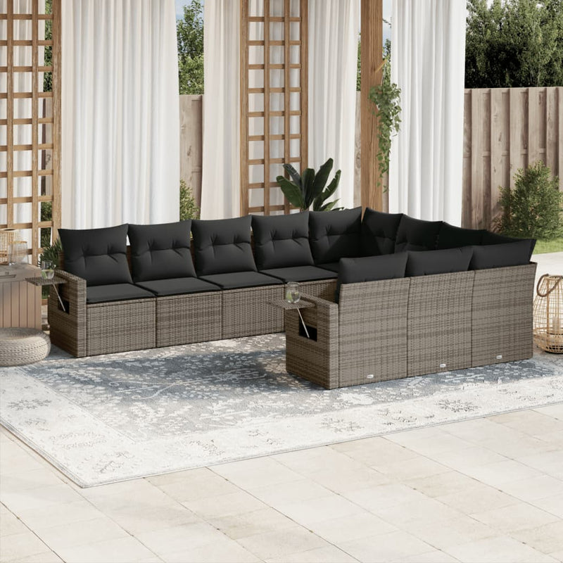 10 Piece Garden Sofa Set with Cushions Grey Poly Rattan Payday Deals