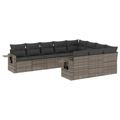 10 Piece Garden Sofa Set with Cushions Grey Poly Rattan Payday Deals