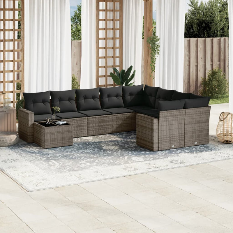 10 Piece Garden Sofa Set with Cushions Grey Poly Rattan Payday Deals