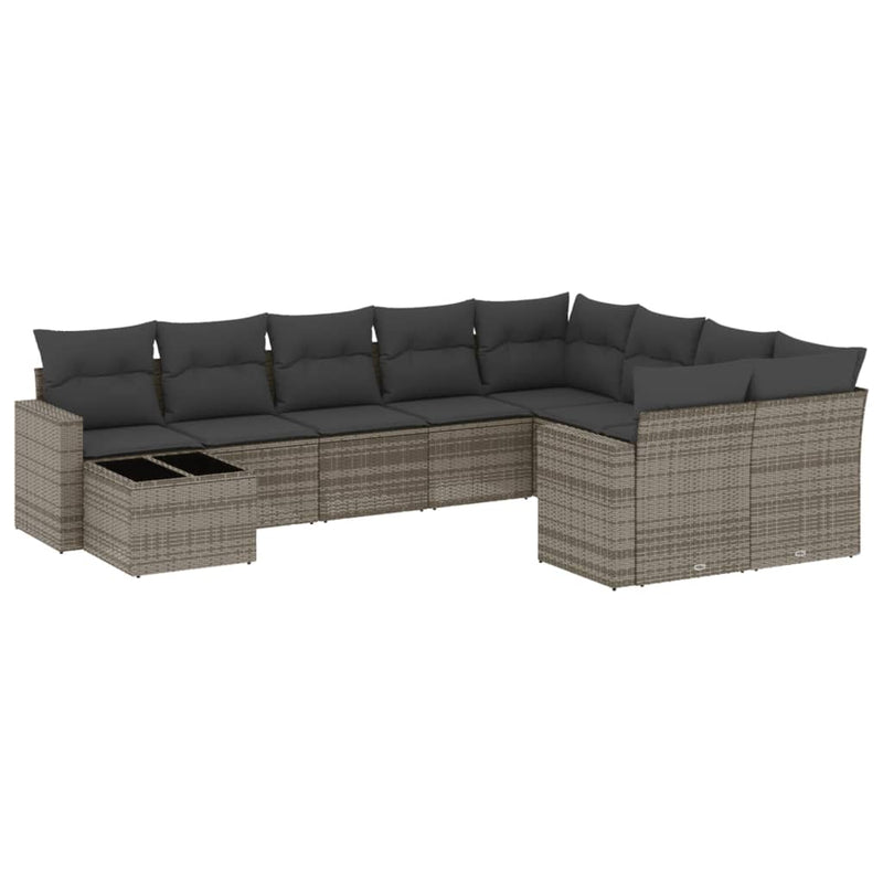 10 Piece Garden Sofa Set with Cushions Grey Poly Rattan Payday Deals