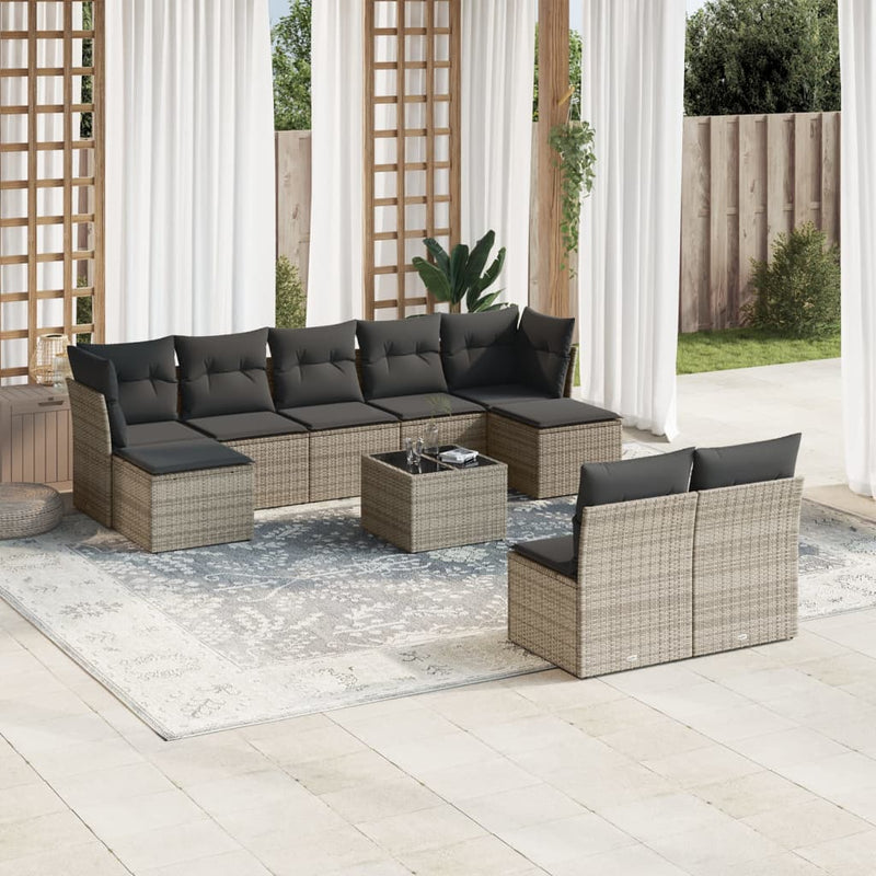 10 Piece Garden Sofa Set with Cushions Grey Poly Rattan Payday Deals