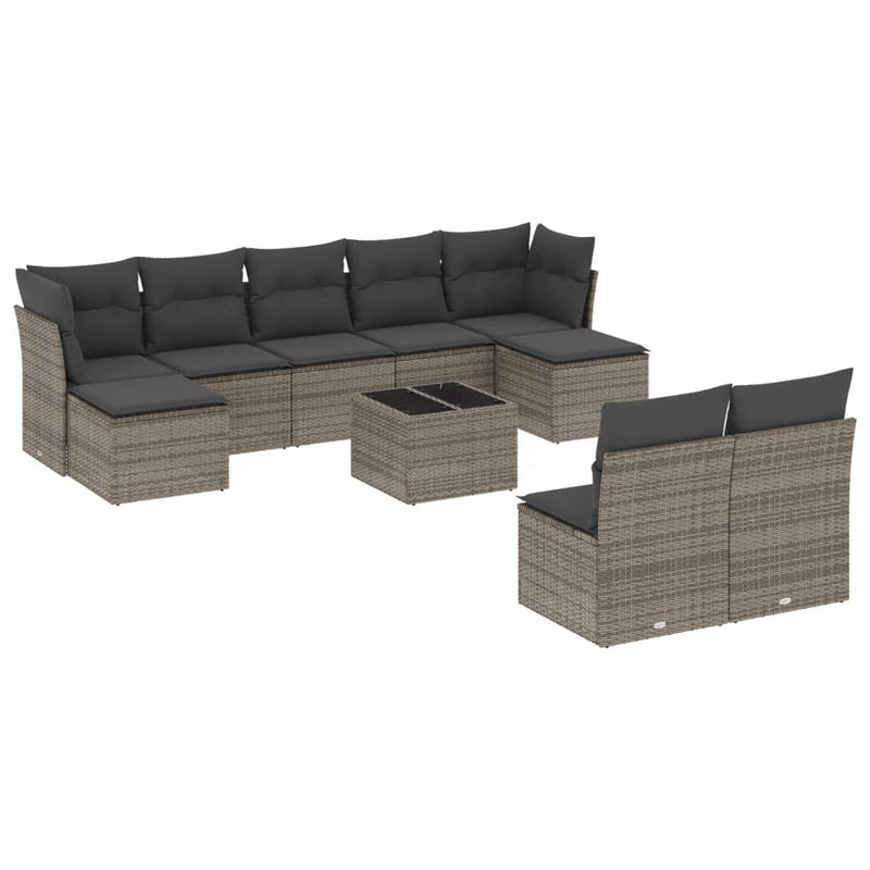 10 Piece Garden Sofa Set with Cushions Grey Poly Rattan Payday Deals