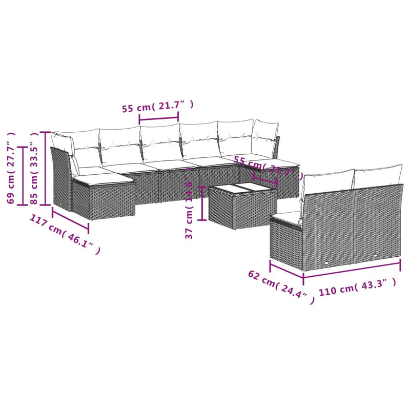 10 Piece Garden Sofa Set with Cushions Grey Poly Rattan Payday Deals