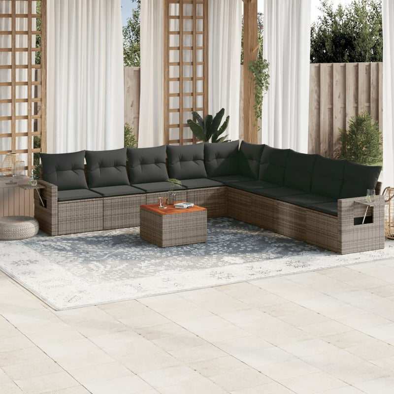 10 Piece Garden Sofa Set with Cushions Grey Poly Rattan Payday Deals