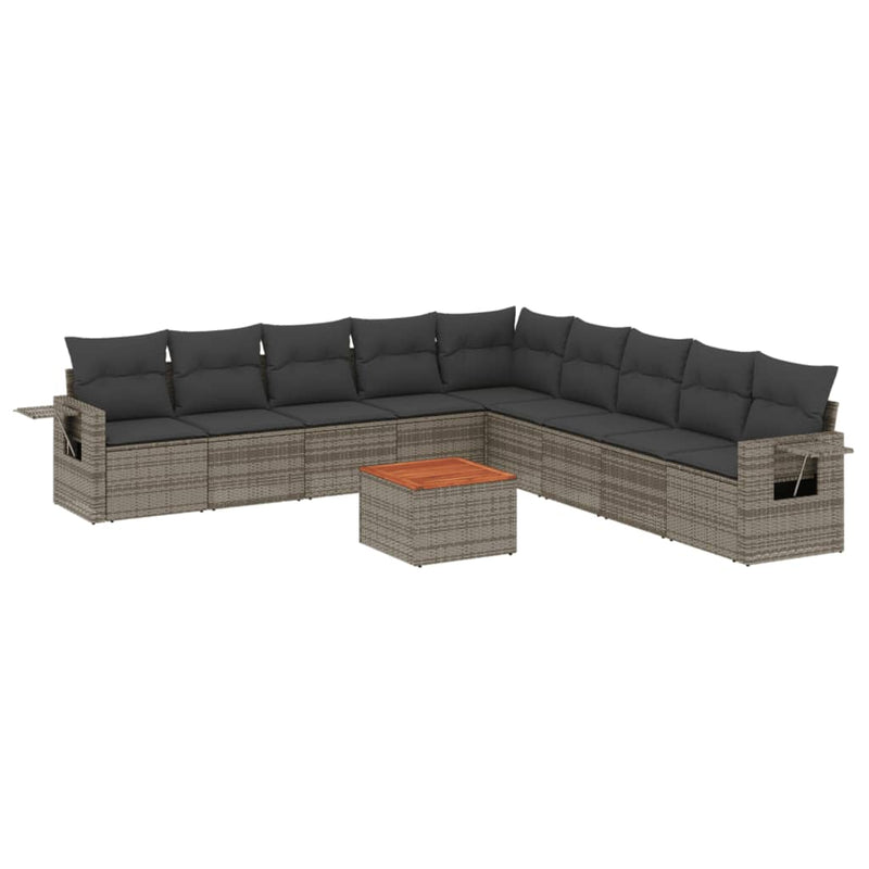 10 Piece Garden Sofa Set with Cushions Grey Poly Rattan Payday Deals