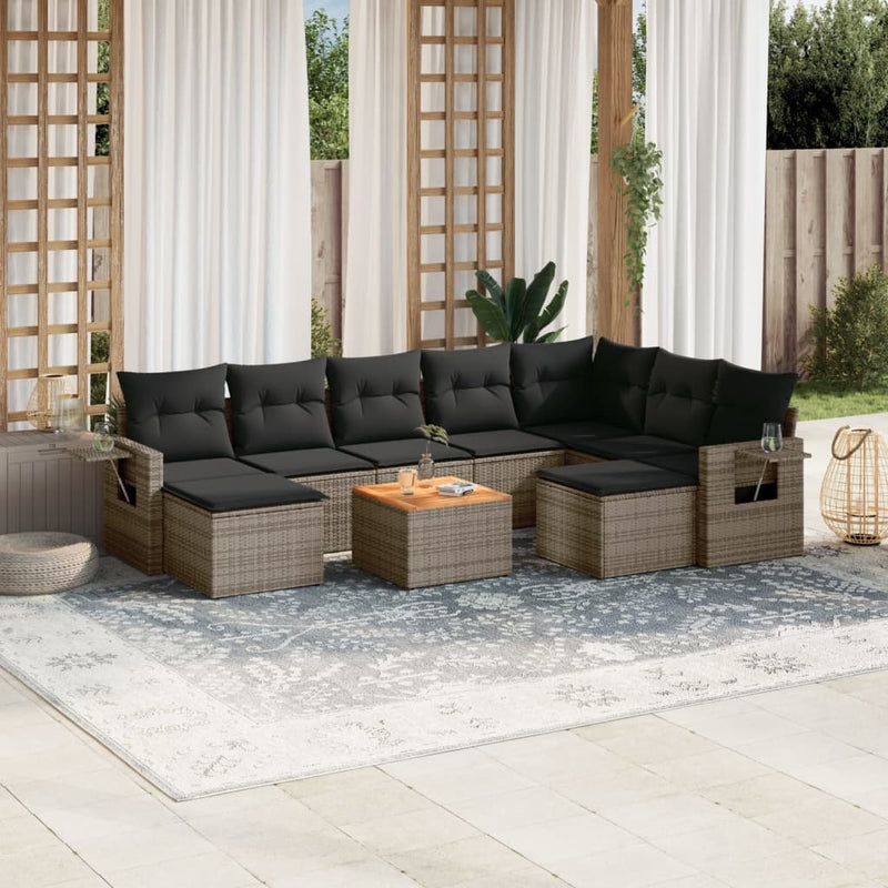 10 Piece Garden Sofa Set with Cushions Grey Poly Rattan Payday Deals