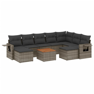 10 Piece Garden Sofa Set with Cushions Grey Poly Rattan Payday Deals