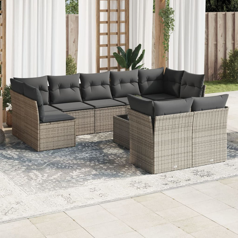 10 Piece Garden Sofa Set with Cushions Grey Poly Rattan Payday Deals