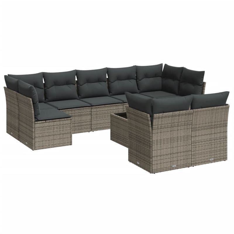 10 Piece Garden Sofa Set with Cushions Grey Poly Rattan Payday Deals