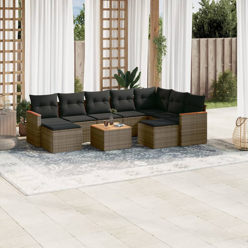 10 Piece Garden Sofa Set with Cushions Grey Poly Rattan Payday Deals