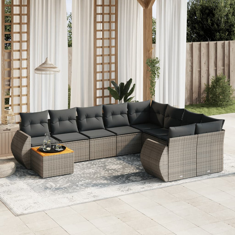 10 Piece Garden Sofa Set with Cushions Grey Poly Rattan Payday Deals