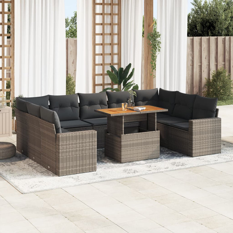 10 Piece Garden Sofa Set with Cushions Grey Poly Rattan Payday Deals