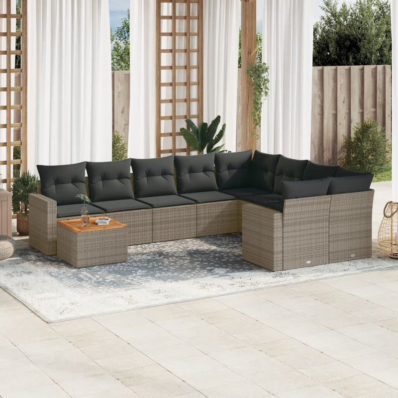 10 Piece Garden Sofa Set with Cushions Grey Poly Rattan Payday Deals