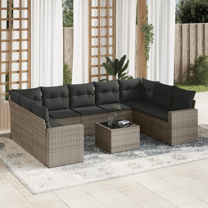 10 Piece Garden Sofa Set with Cushions Grey Poly Rattan Payday Deals