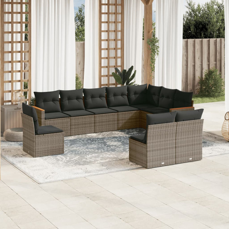 10 Piece Garden Sofa Set with Cushions Grey Poly Rattan Payday Deals